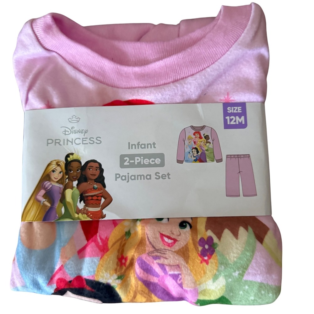 Disney Princess Infant 12M Pink 2 Piece Pajama Set Flame Resistant Sleepwear NEW